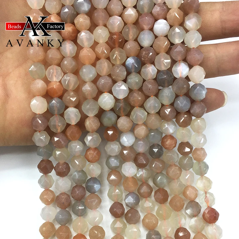 8mm Natural Gem Stone Color Moonstone Beads For Jewelry Making Faceted Round Spacer Beads Diy Bracelets Accessories 15‘’
