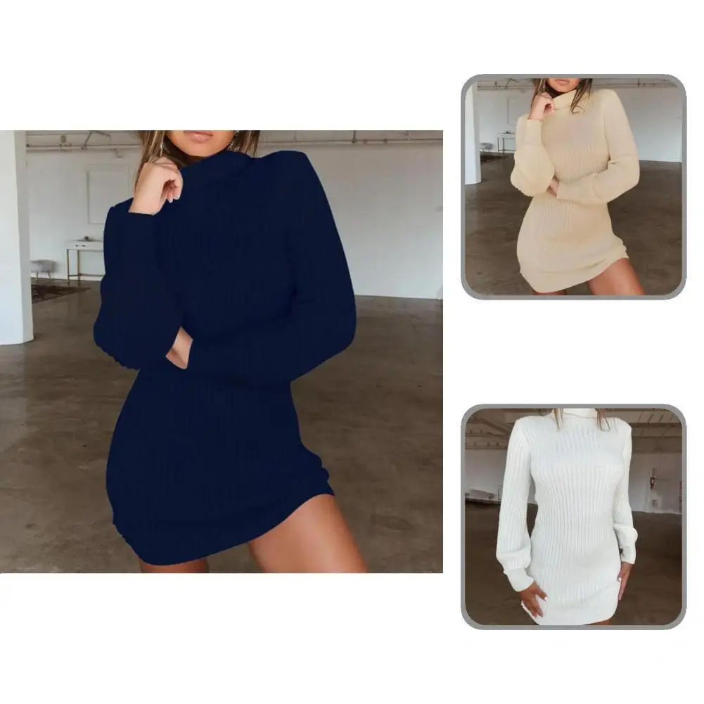 

Terrific Autumn Dress Long Sleeve Above Knee Thermal Sweater Mini Dress Winter Dress Women Dress