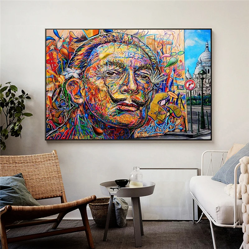 

Abstract Salvador Dali Graffiti Art Canvas Paintings On the Wall Art Posters And Prints Street Art Canvas Pictures Home Decor