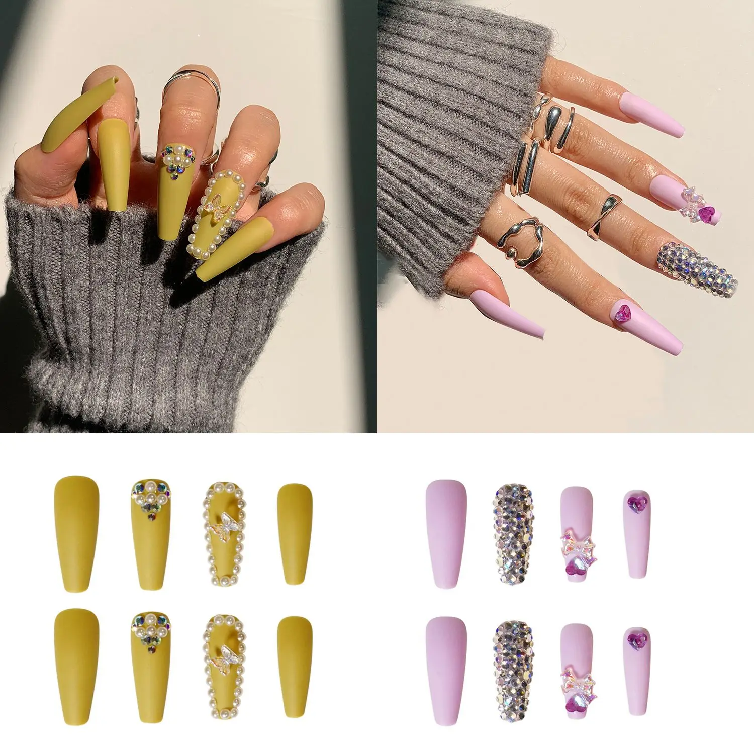 

24 Pcs/Box Detachable Coffin False Nails Full Cover Nail Tips Press On Nails Wearable French Ballerina Artificial Fake Nails
