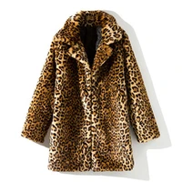 new womens faux fur coats leopard imitation mink long coat plus size female fur overcoat turndown collar vintage ladies fur 431