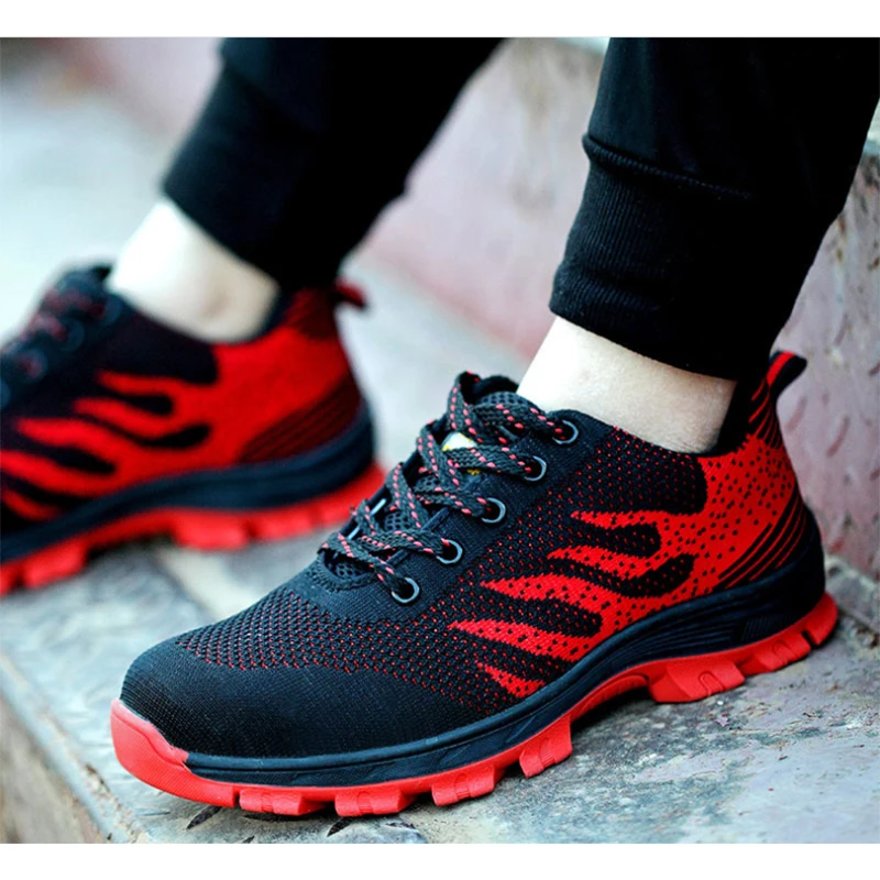 

Men Casual Working Safety Shoes Spring Mesh Lace Up Steel Toe Shoe Men's Puncture Proof Labor Insurance Tenis Work Boots Mens