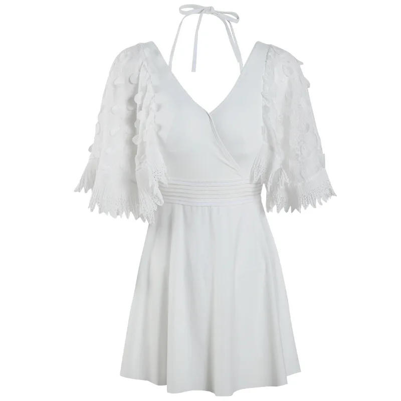 

Swimwear Women Plus Size Ladies Retro Bikini Beach Korean Swimsuit Female Fairy Women's Swimming Suit Closed White Polyester