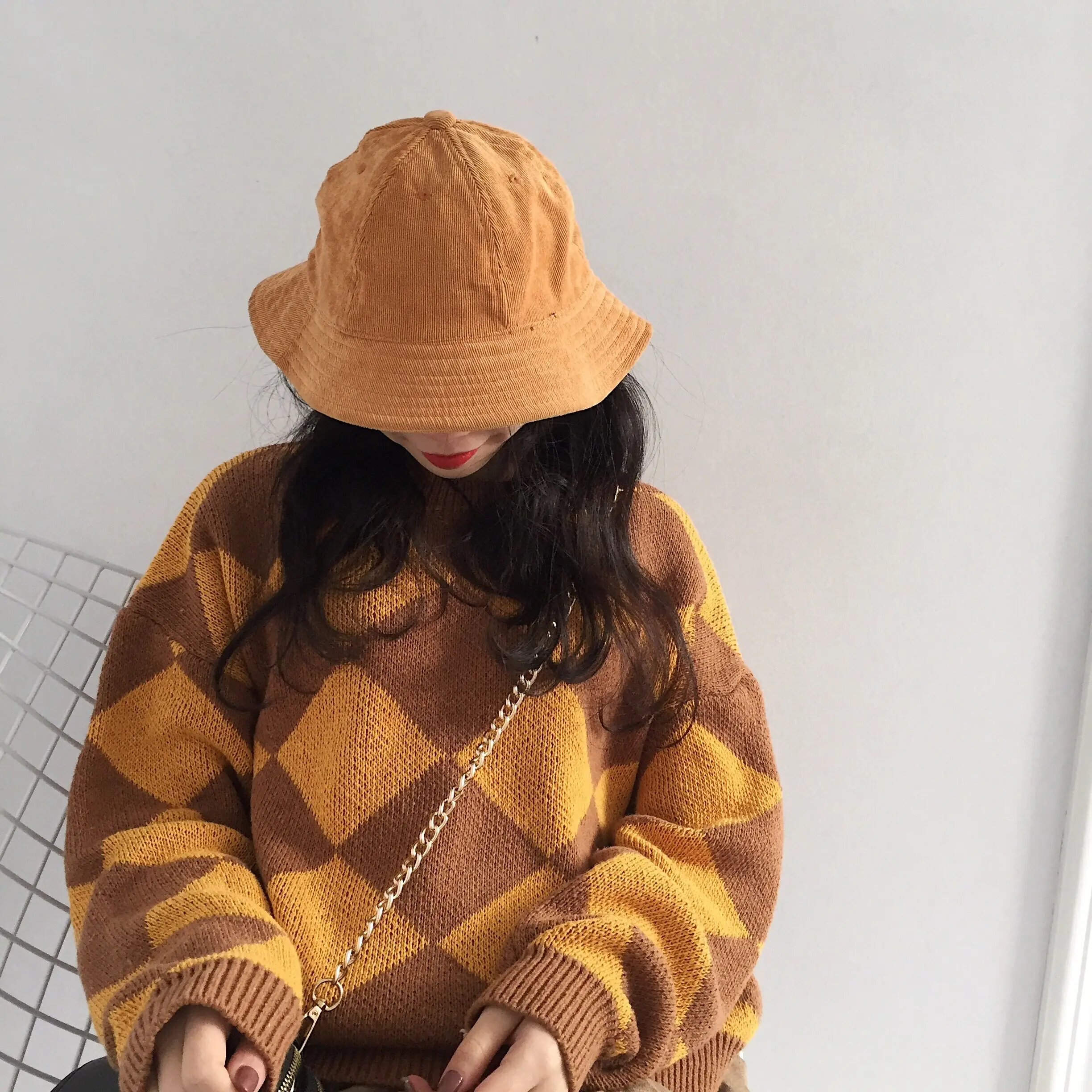 Autumn Women Sweaters 2019 High Streetwear O-neck Loose Korean Chic Pullovers Female Cashmere Plaid Crocheted Knitted Jumpers | Женская