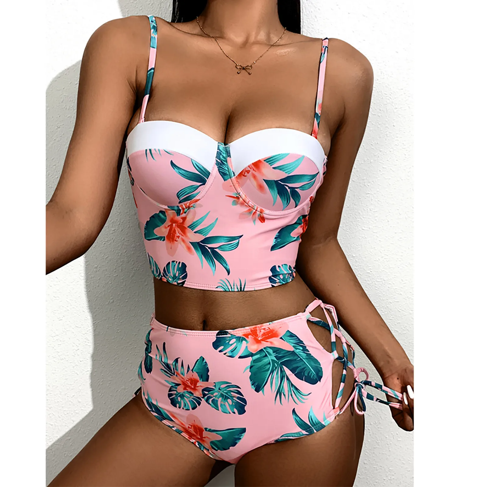 

Sexy Bikinis 2021 Woman Swimwear Women's Swimsuit New Fashion Tube Top Sexy Split Printing Open Back Bikini Bathing Swimsuits