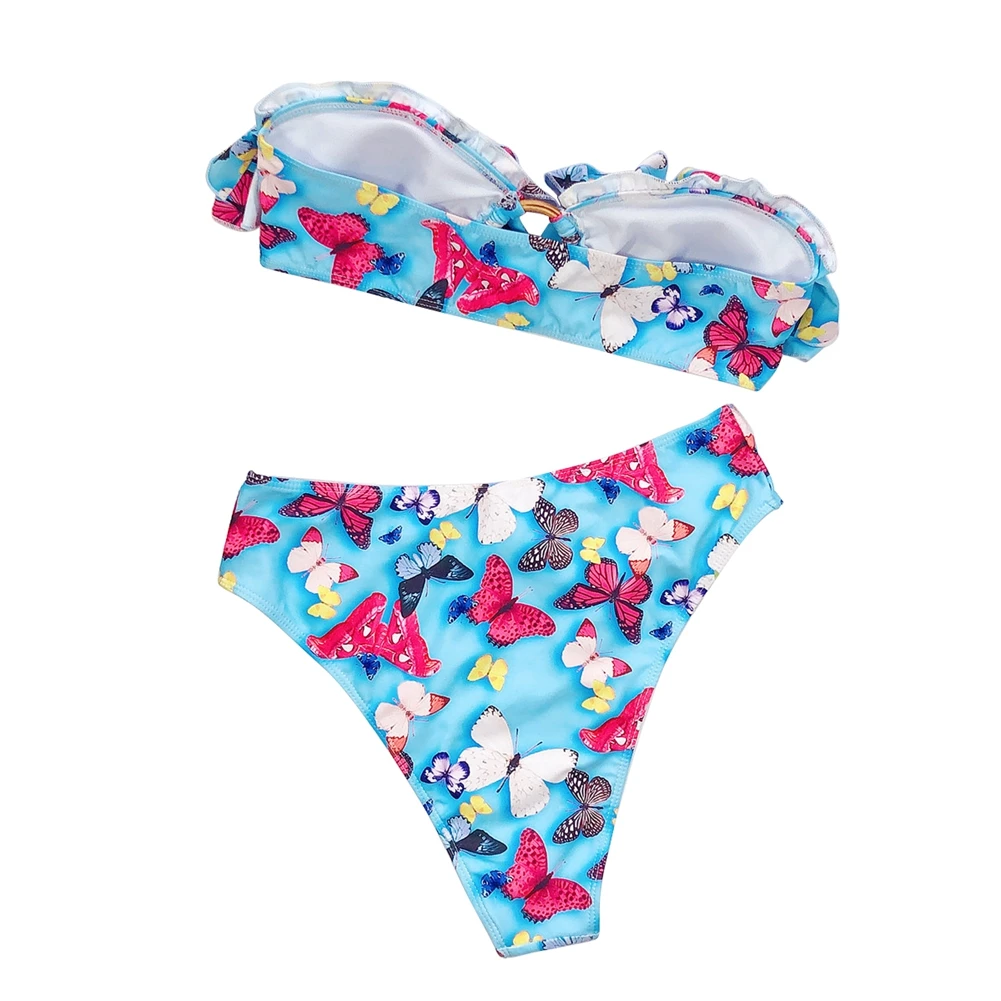 Женский купальник с принтом бабочки модель 2020 года топы открытыми плечами бикини