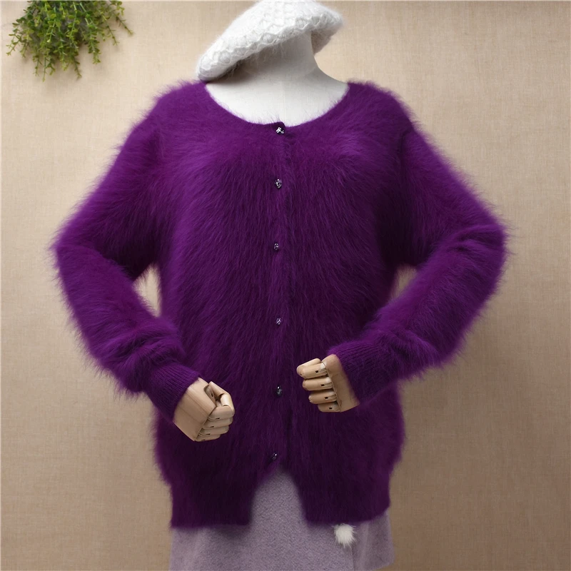 

Женский модный зимний Пушистый Плюшевый норковый кашемировый вязаный свободный свитер с длинными рукавами Кардиган Куртка из Ангорского кроличьего меха пальто