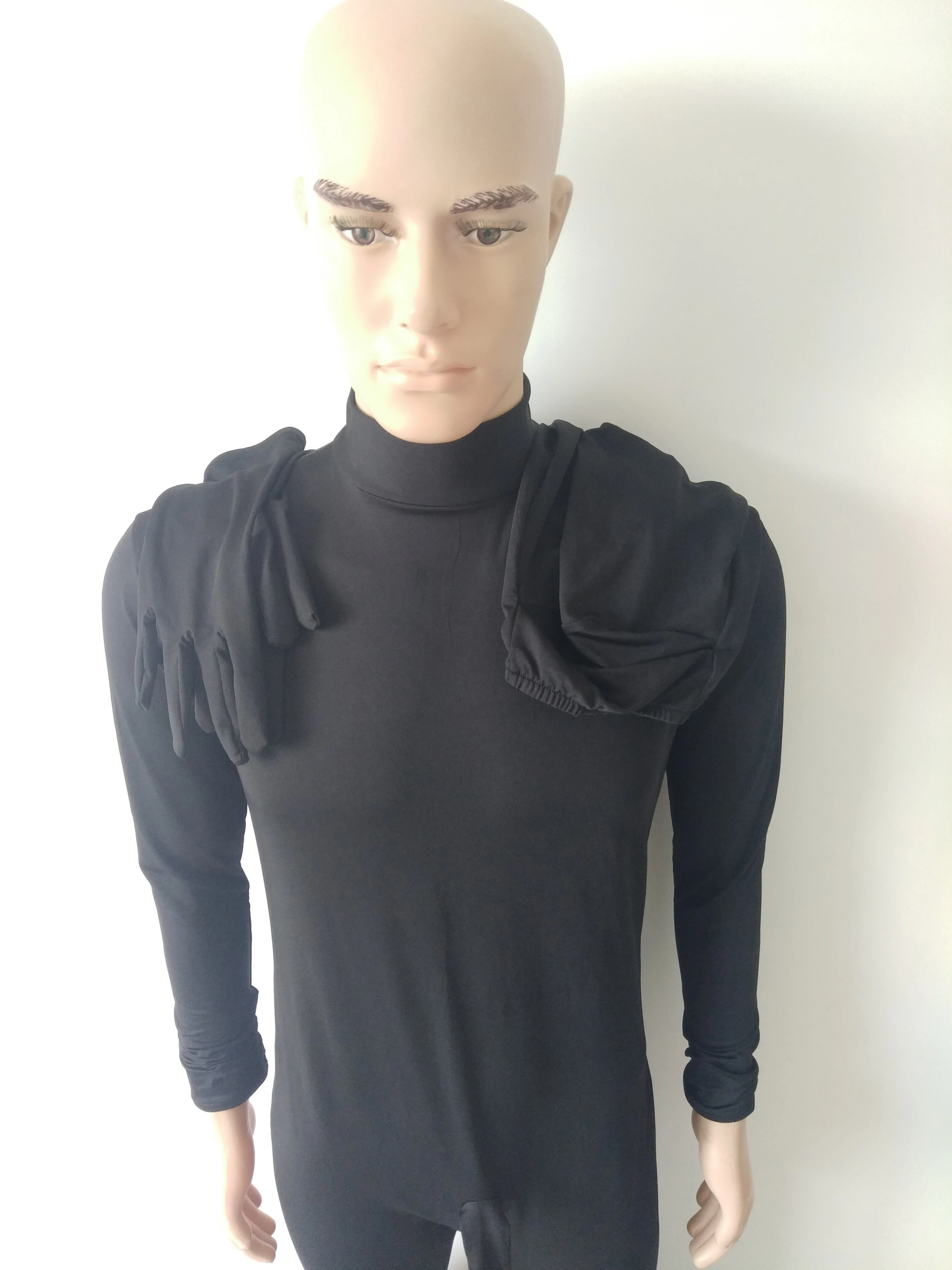 Новый стиль черный спандекс мужской унитард костюм кошки с футляром для пениса