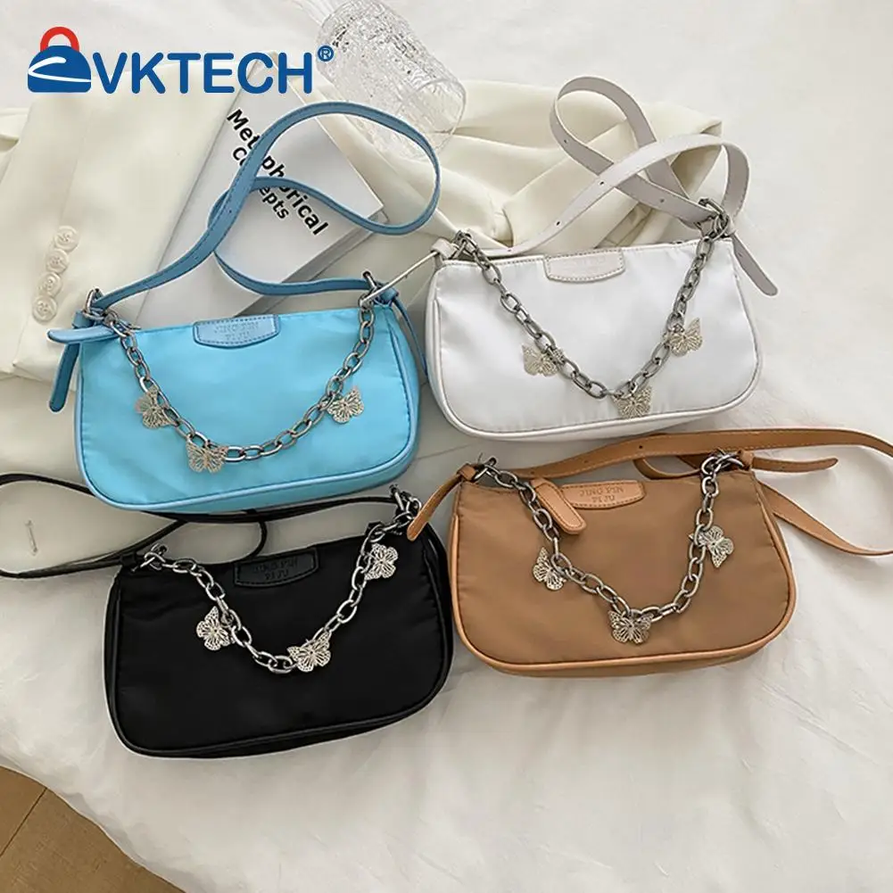 

Fashion Women Butterfly Chain Oxford Cloth Shoulder Underarm Bag Casual Ladies Solid Color Small Handbags Purse