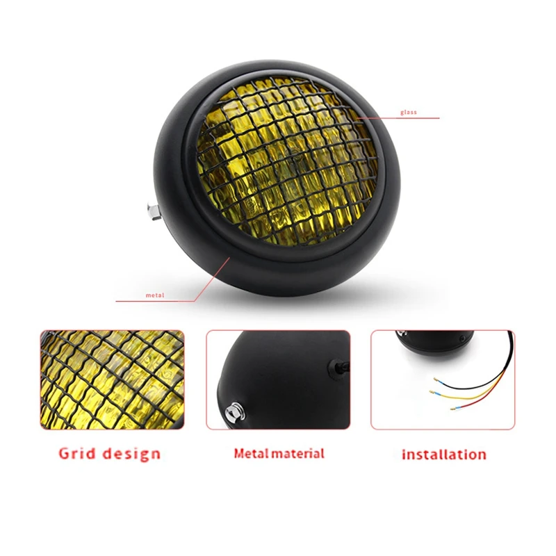 6 5 дюймов 12В 55 Вт мотоциклетные решетка на фару подходит для Gn Cg125 Ретро фар сетки