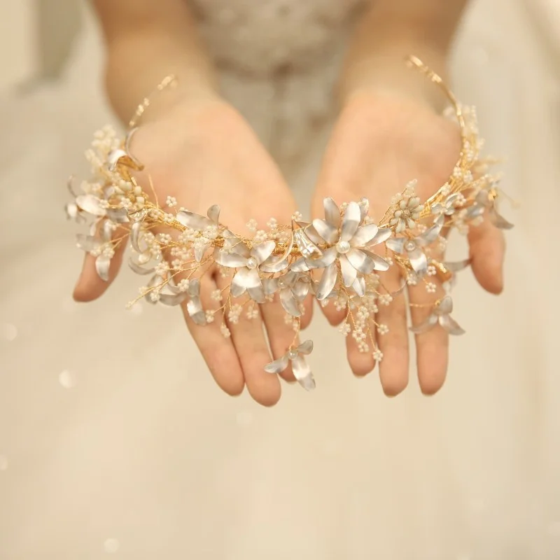 Оптовая продажа жемчужные бусины NPASON Цветочная повязка для волос Тиары ручной