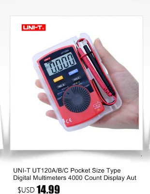 UNI-T UT120A/B/C карманный размер тип Цифровые мультиметры 4000 счетчик дисплей Автоматический диапазон непрерывности зуммер DC измерители напряжения тестеры