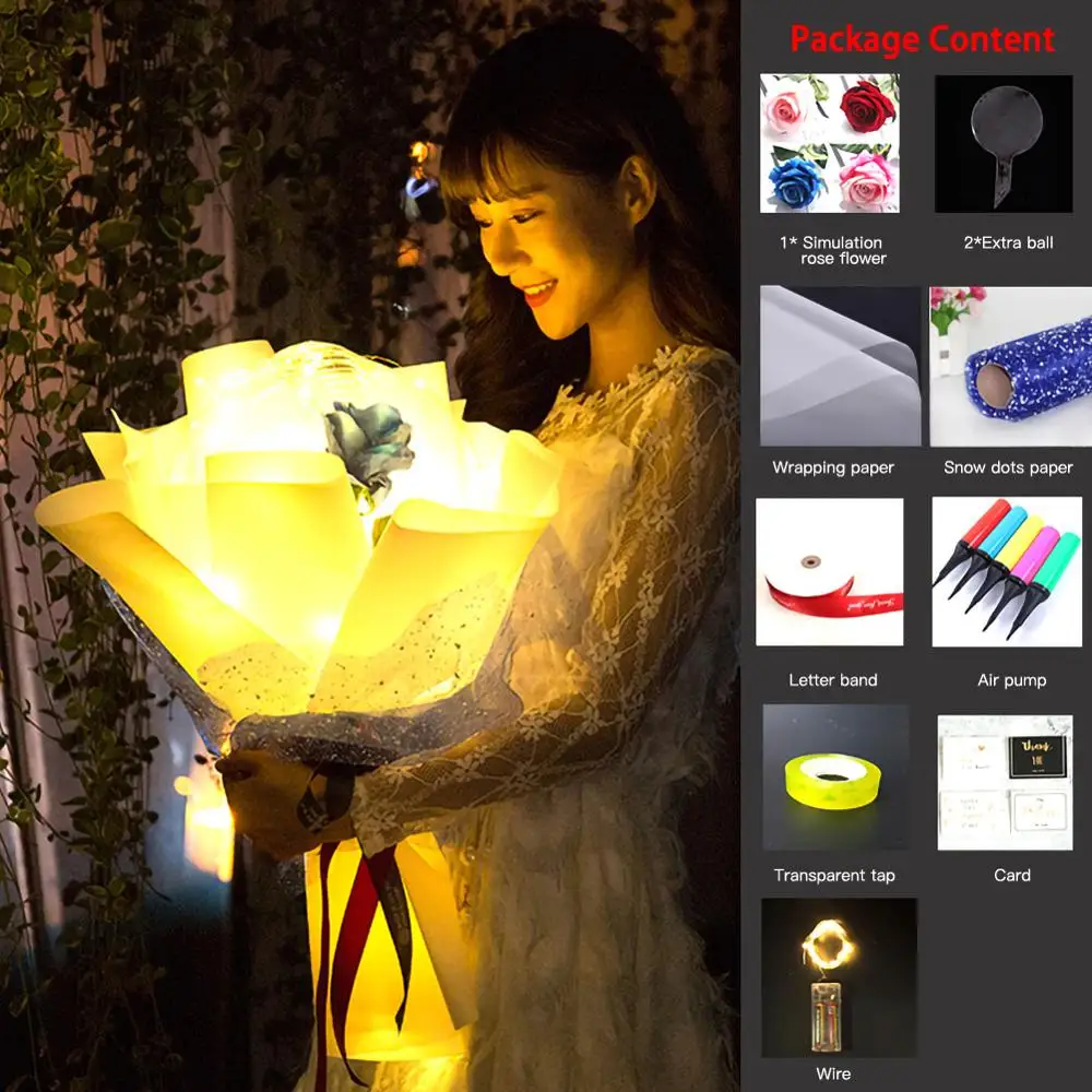 

Светодиодная подсветка, букет розы, прозрачный шар, роза, подарок на день Святого Валентина, украшение на день рождения, свадьбу