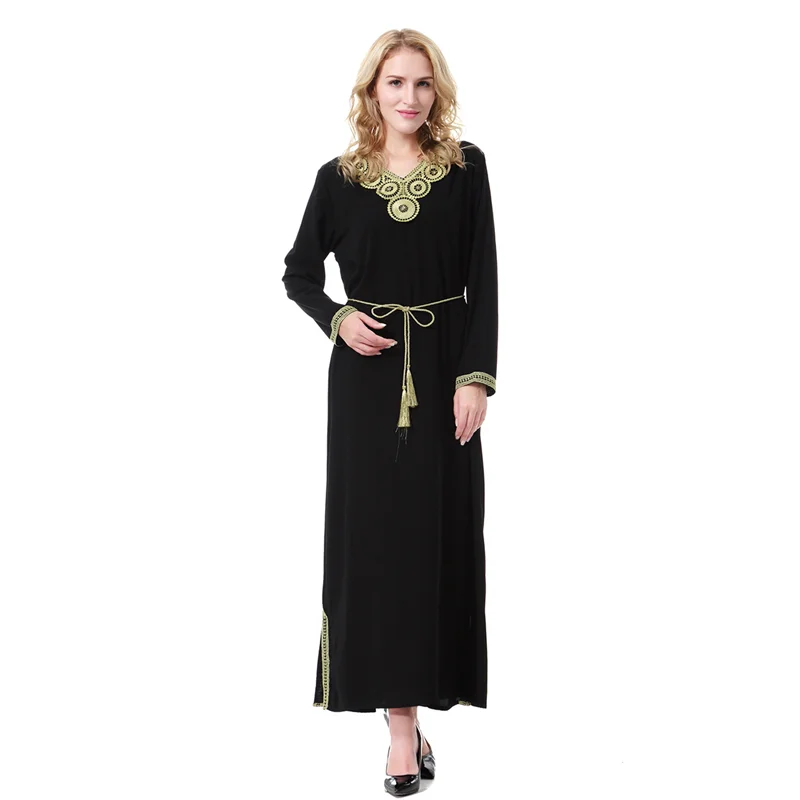 Muslim Embroidery Abaya Maxi Dress Long Sleeve Dubai Dress Jalabiya Middle East Islamic Long Robe