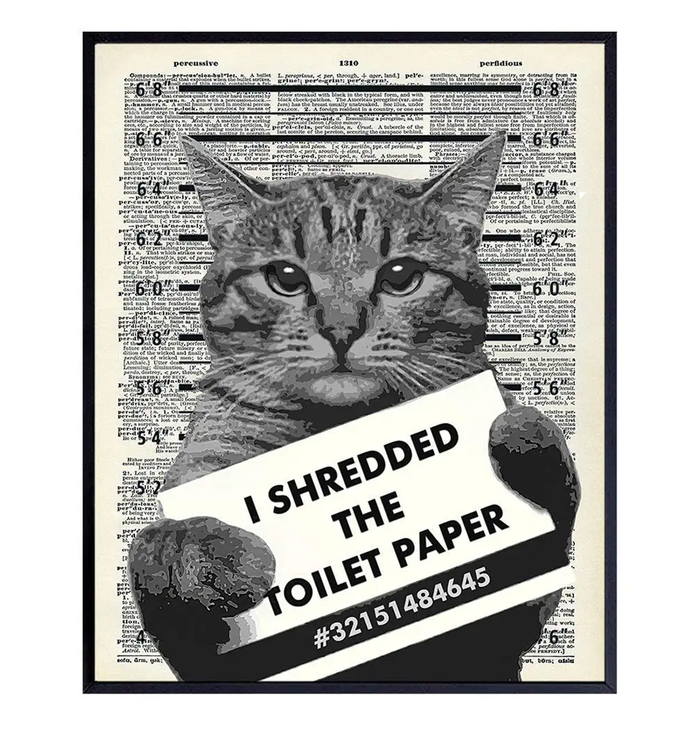 

Guilty Cat Wall Decor - Cat Wall Art - Dictionary Wall Art or Home Decoration for Bathroom, Bath - Funny Gag Gift for Cat Lovers
