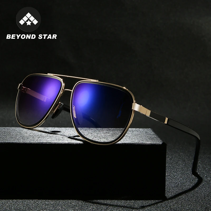 Мужские зеркальные очки BEYONDSTAR Классические солнцезащитные с синими линзами
