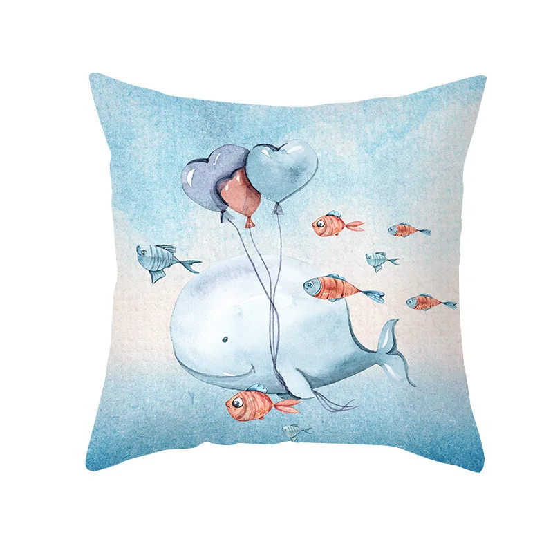 

Summer Marine Life Peach Skin Fabric Pillow Cover Nordic Sofa Cushion Home Supplies Throw Pillowcase