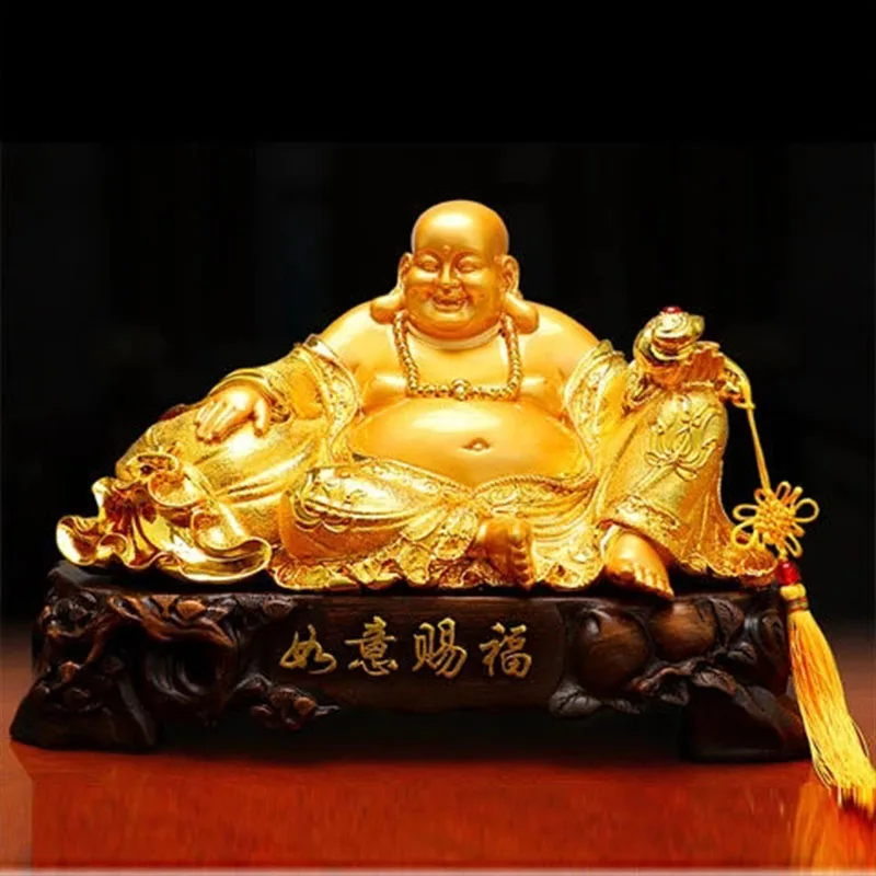 

28cmResin electroplating gold furnishing articles maitreya sitting room office decoration home decoration laughing buddha statue