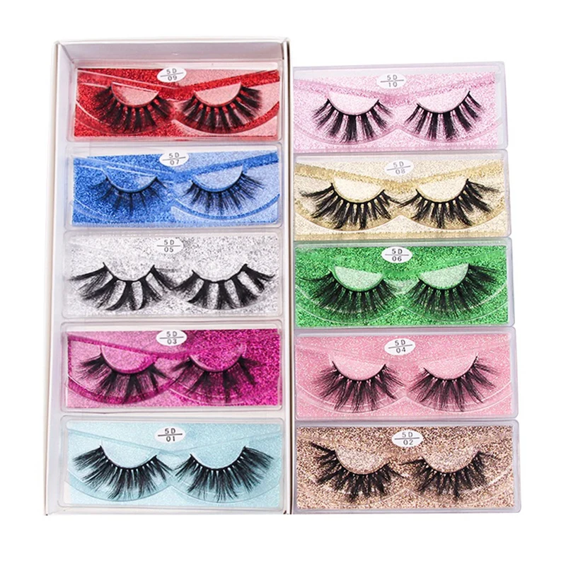 

False Eyelashes Wispy Natural 3D Faux Mink Lashes Pack 10 Pairs Soft Reusable Bulk with Glitter Portable Boxes