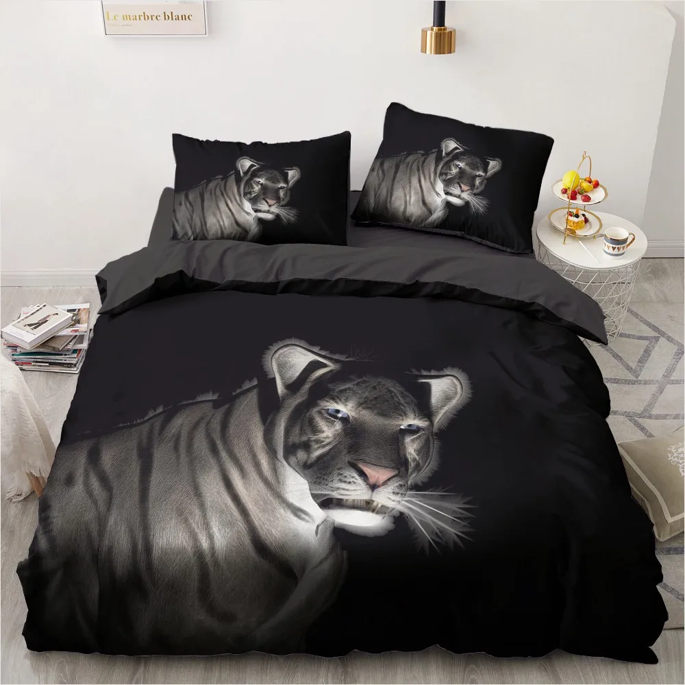 

Leopard Quilt Cover Sets Custom Design 3D Animal Comforther Cases Pillow Covers Double King 220*230cm Size Black Home Textile