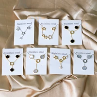stainless steel new square heart round geometry pendant necklace sets for women gold silver color stud earrings 2021 trendy
