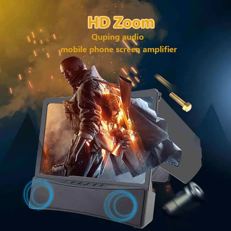 

3D Cell Phone Screen Amplifier Bluetooth-compatible Speaker Expand Stereo 10''HD Screen Magnifier Desktop Stand For Smartphone