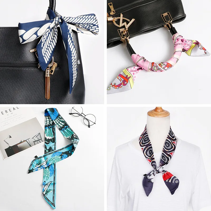

S.IKRR Accessories For Women Fashion Slender Tie Wrapped Bag Handle Imitation Silk Scarf Hair Ribbon Decoration Strap 100*5cm