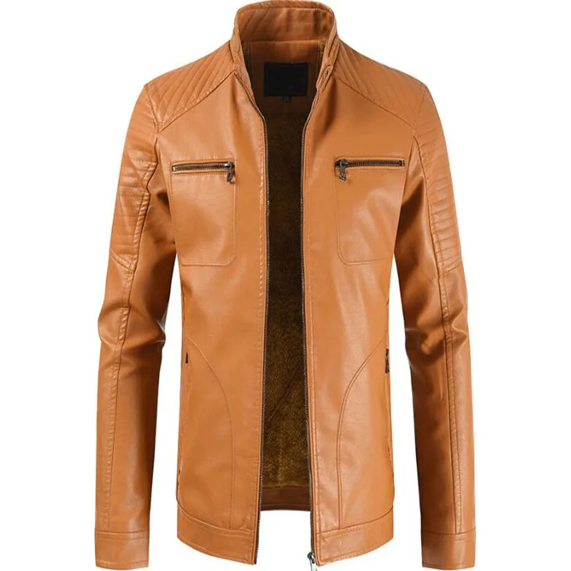 

casual men's leather coat new fashion urban fit stand collar PU leather men's coat