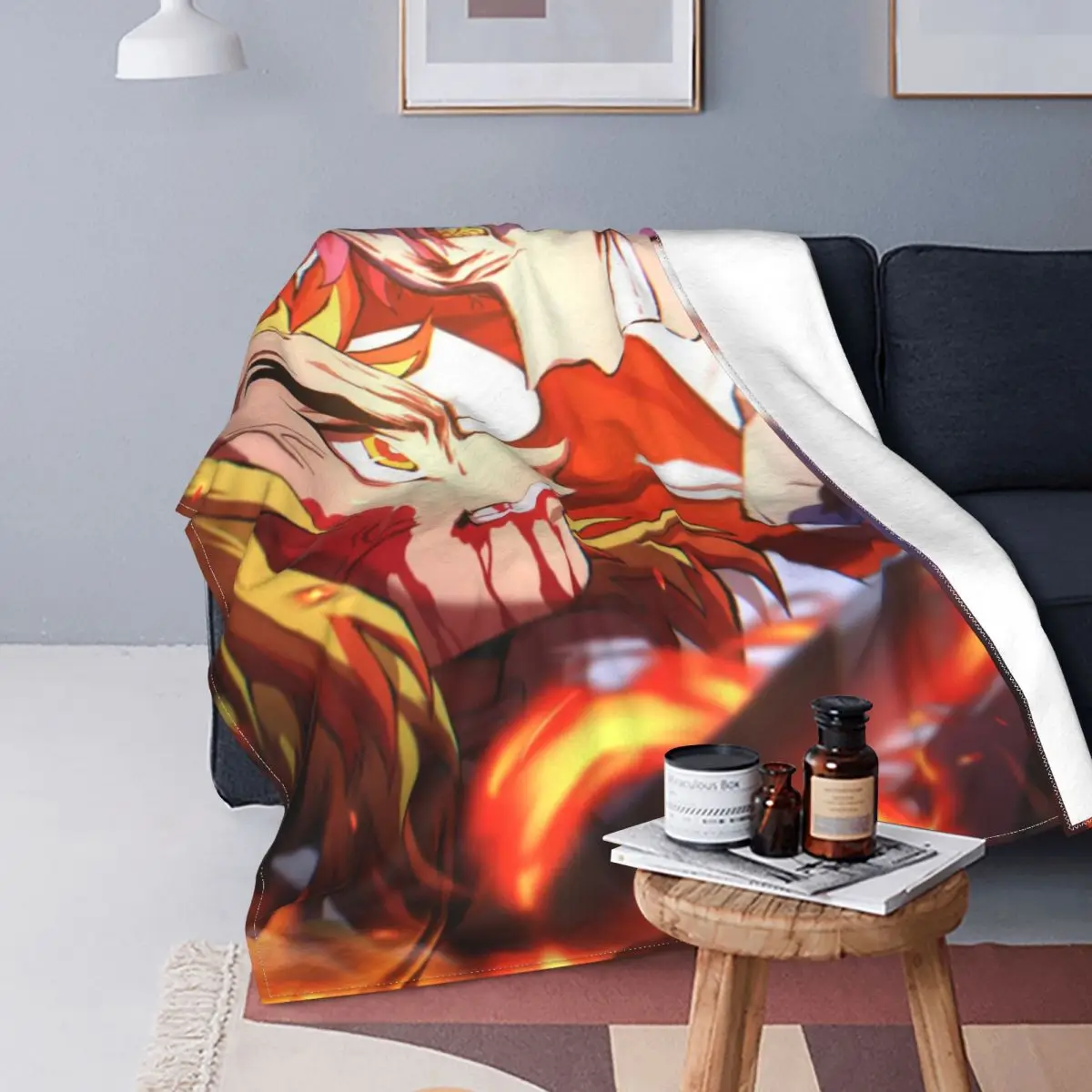 

Kyojuro-Manta de Demon Slayer, manta de franela de Anime, Kimetsu No Yaiba, hoja del diablo japonés, para dormitorio, sofá, colc
