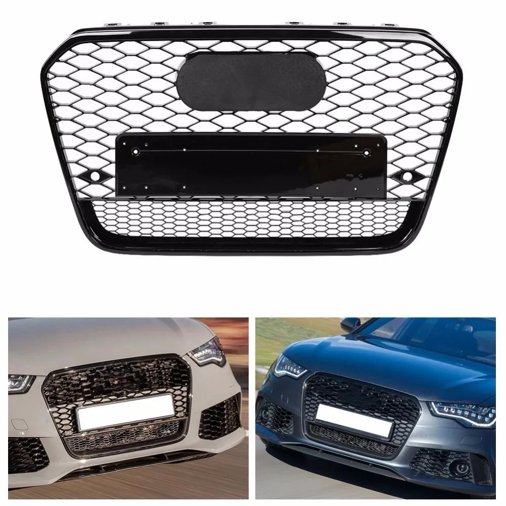 For RS6 Style Front Sport Hex Mesh Honeycomb Hood Grill Black for Audi A6/S6 C7 2012 2013 2014 2015 car-styling accessories