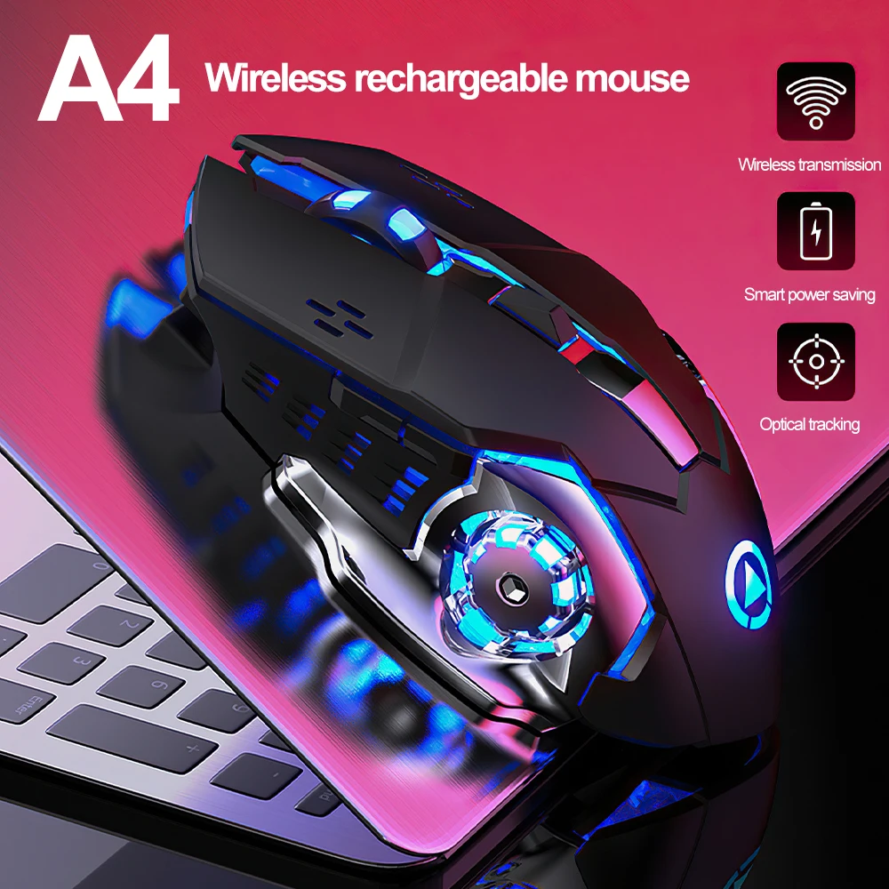 

2.4G Wireless Mouse 1600 DPI Rechargeable Adjustable Gaming Mouse LED Silent PC Gamer Mice For Laptop Computer A4