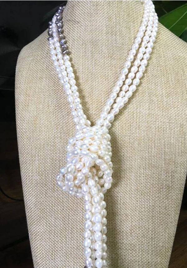 Красивое Жемчужное ожерелье в стиле барокко длиной 50 дюймов из 3 нитей белого и