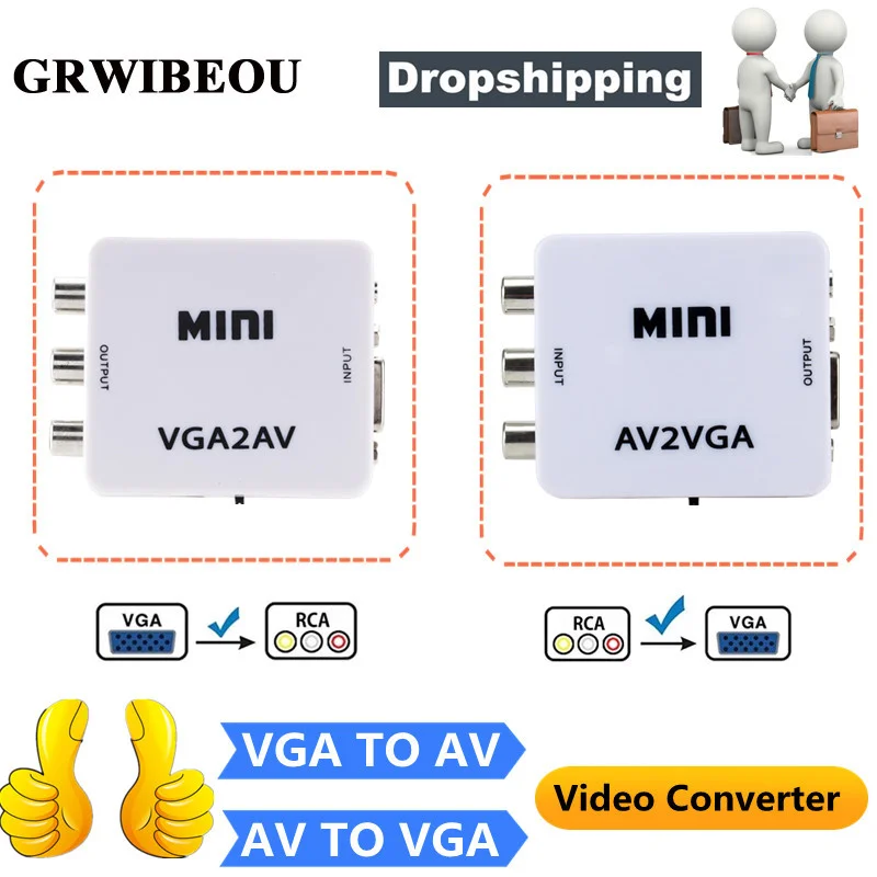 Преобразователь Grwibeou Mini VGA в AV преобразователь AV2VGA с 3 5 мм аудио RCA видео для ПК на