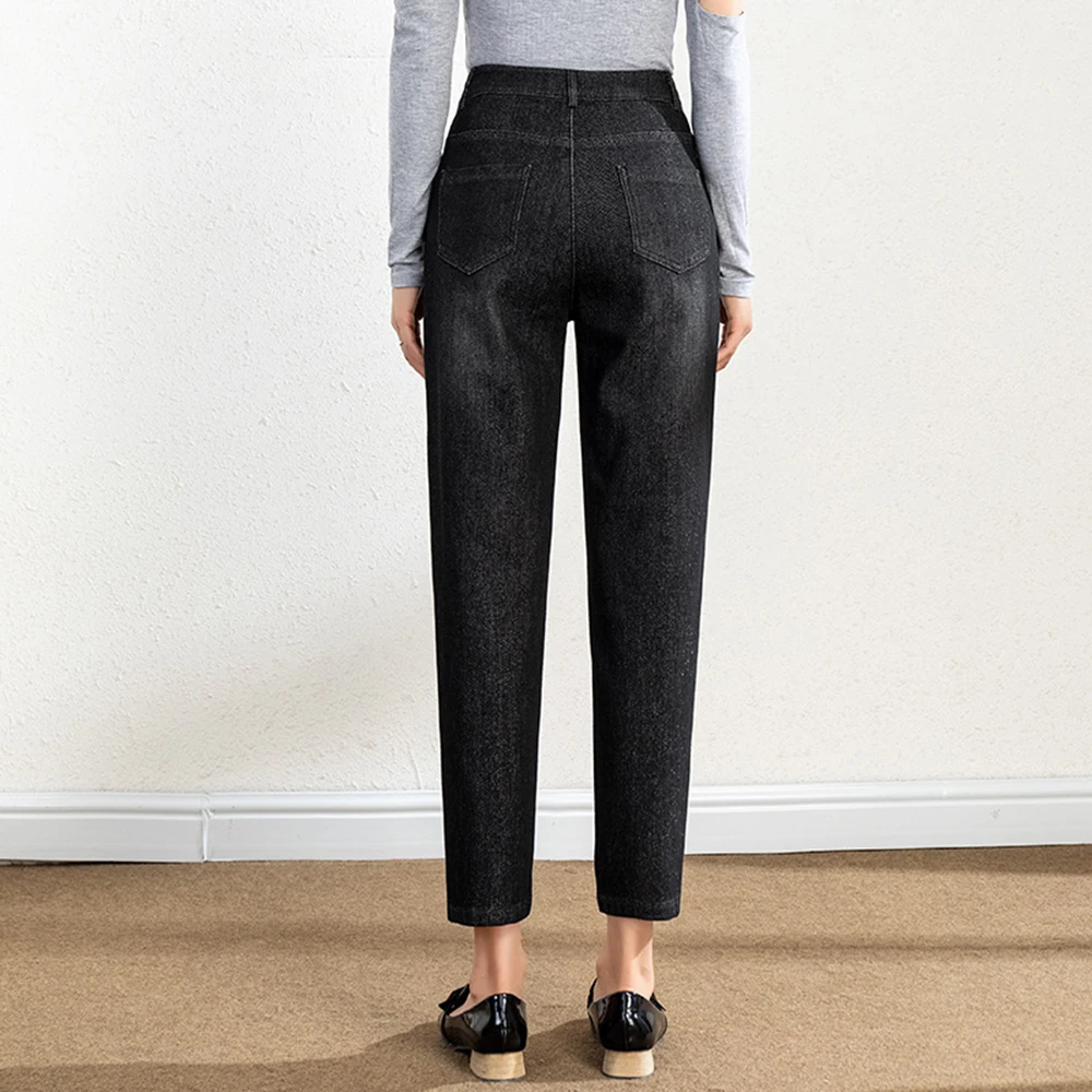 Укороченные женские джинсы с высокой талией однотонные черные свободные оптовая