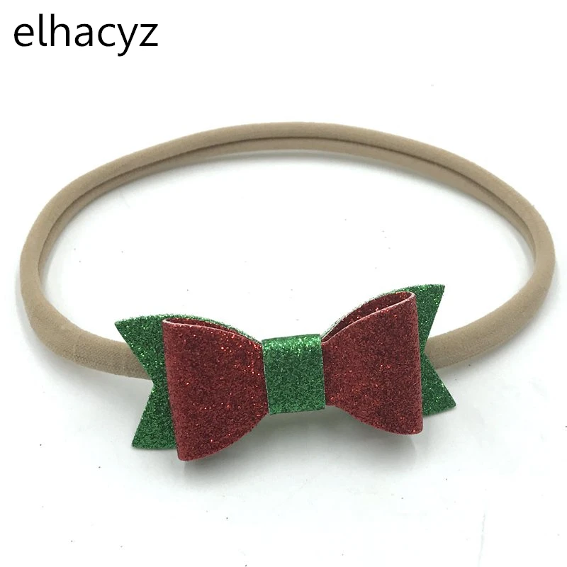 6 шт./лот красный белый зеленый Рождественский кожаный бант с нейлоновой повязкой