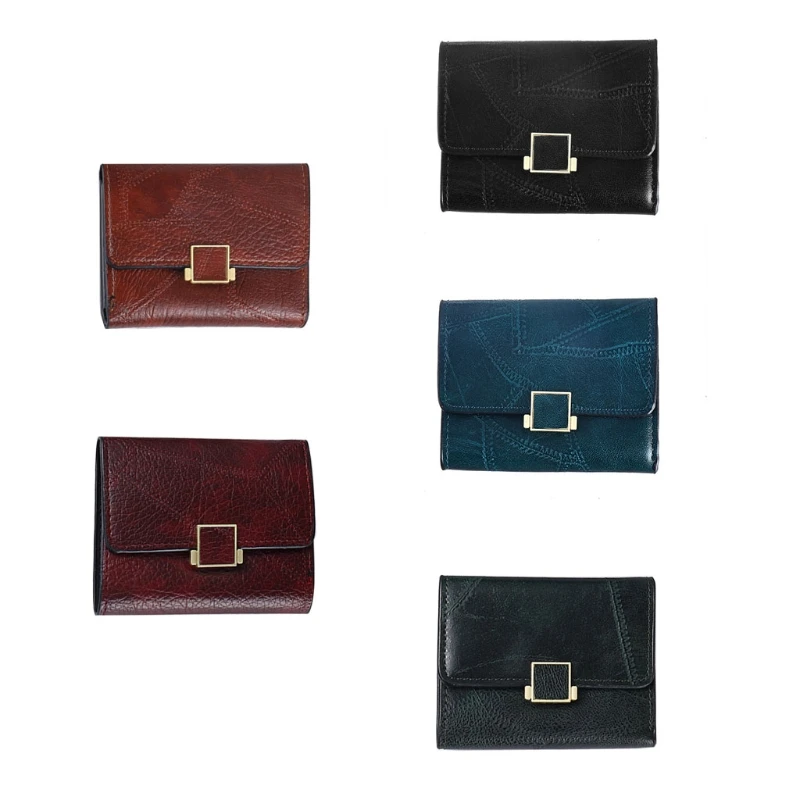 

Women Vintage Faux Leather Trifold Short Wallet with Buckle Solid Color Credit Card Holder Small Coin Pocket Purse G5AE