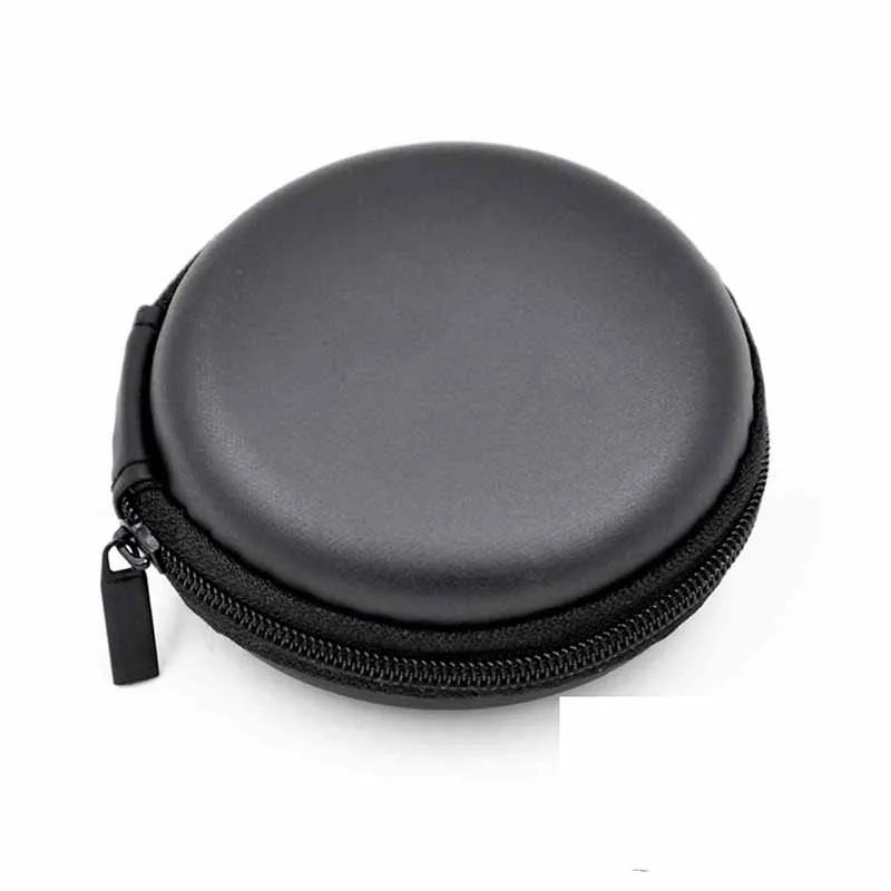 

Earphones Case Round Storage Bag Headphones PU Storage Box Black Portable Hold Storage Box Universal For USB Cable U Disk Earbud