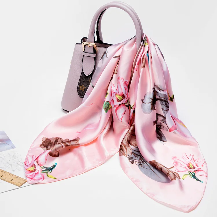 

Женский атласный шелковый шарф с принтом, квадратная шаль 70*70 см, бандана для головы, большой хиджаб, шарфы для женщин 2019