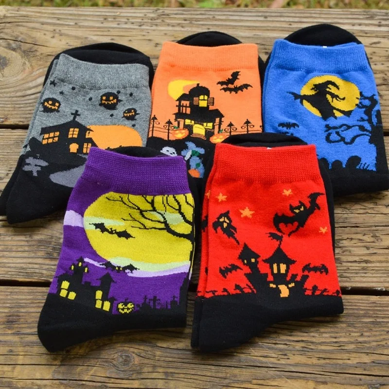 

Halloween harajuku 1 pair socks men women middle tube sock cotton autumn winter pumpkin lamp wizard holiday gift couple socks