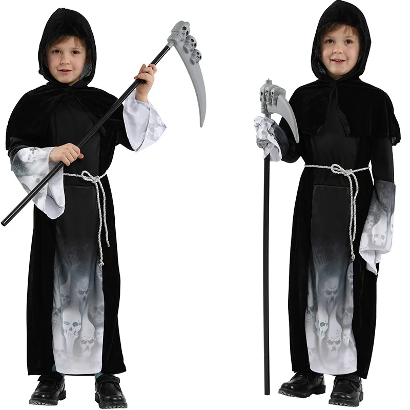 

Boys Halloween Demon Death Vampire Costume Children Kid Azrael Hell Devil Cosplay Carnivl Easter Grim reaper Party Dress