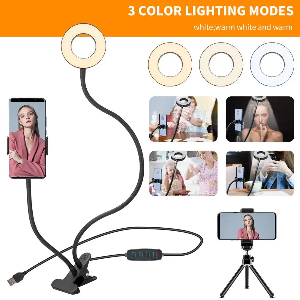 Портативный мини светодиодная кольцевая лампа светильник USB селфи кольцо лампы