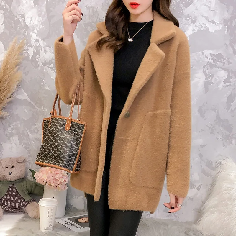 Новинка женское кашемировое пальто из искусственной норки Осень зима корейский