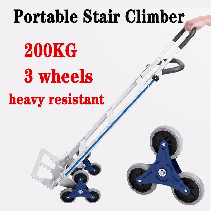 Enlarge 200kg 3 wheels Stair Climbing Hand trolley Stair Climber Portable Climbing Cart Hand Trolley Climb Cart Flat Truck