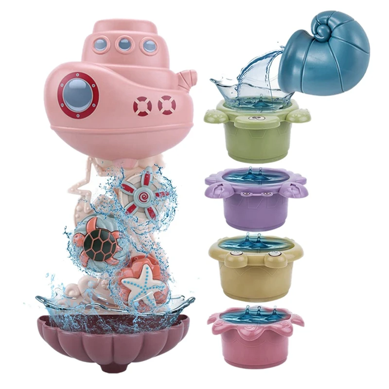 

Детские Игрушки для ванны для малышей 1-3 лет, детские водные Игрушки для ванны с детской ванной, Штабелируемая чашка, подарок для мальчиков