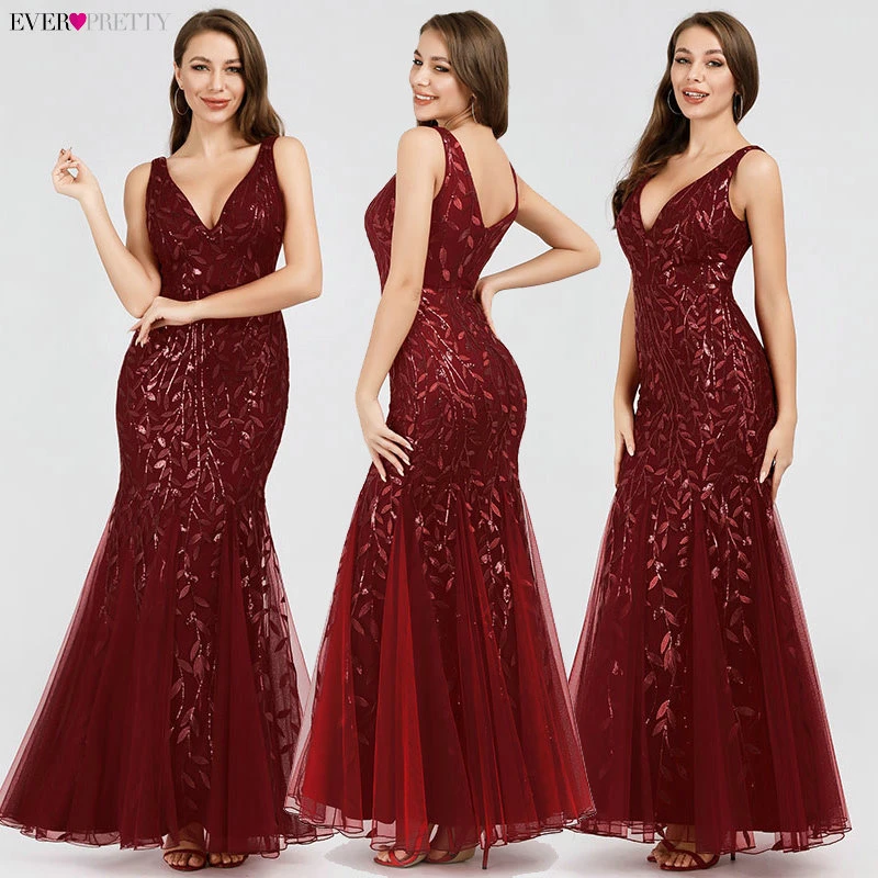 Формальные Вечерние платья Ever Pretty Новые Русалка o-образным вырезом с коротким рукавом Кружева Аппликации Тюль Длинные вечерние платья халат Soiree сексуальный