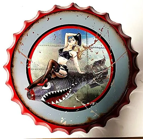 

Retro Sign Sexy Lady and Arms Bottle Caps Retro Metal Tin Sign Diameter 13.8 Inches - Home Decor Bar Plaque Lounge Man Cave