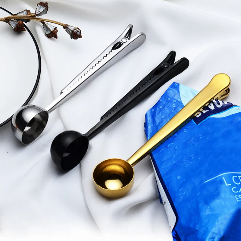 

Hot Sell Coffee Spoon Two-in-one Stainless Steel Sealing Clip Kitchen Gold Accessories Recipient Cafe Expresso Cucharilla Decora