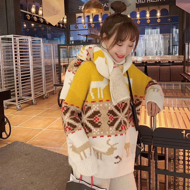 

Winter Ins Tide Brand Christmas Sweater Male Korean Version Trend Personality Loose Lazy Couple Bottoming Sweater