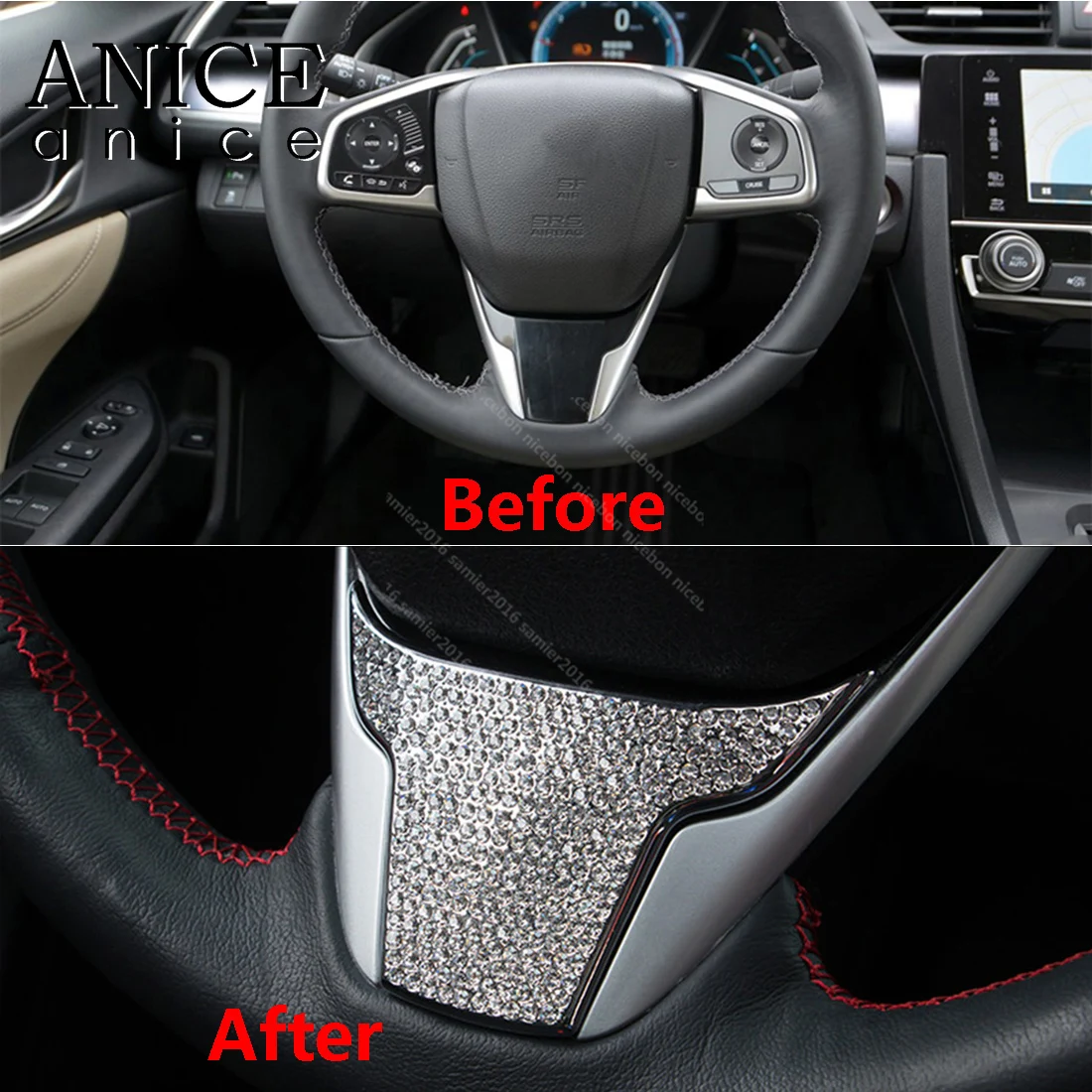 Стальное рулевое колесо ниже кристаллического покрытия отделка Подходит для Honda Civic