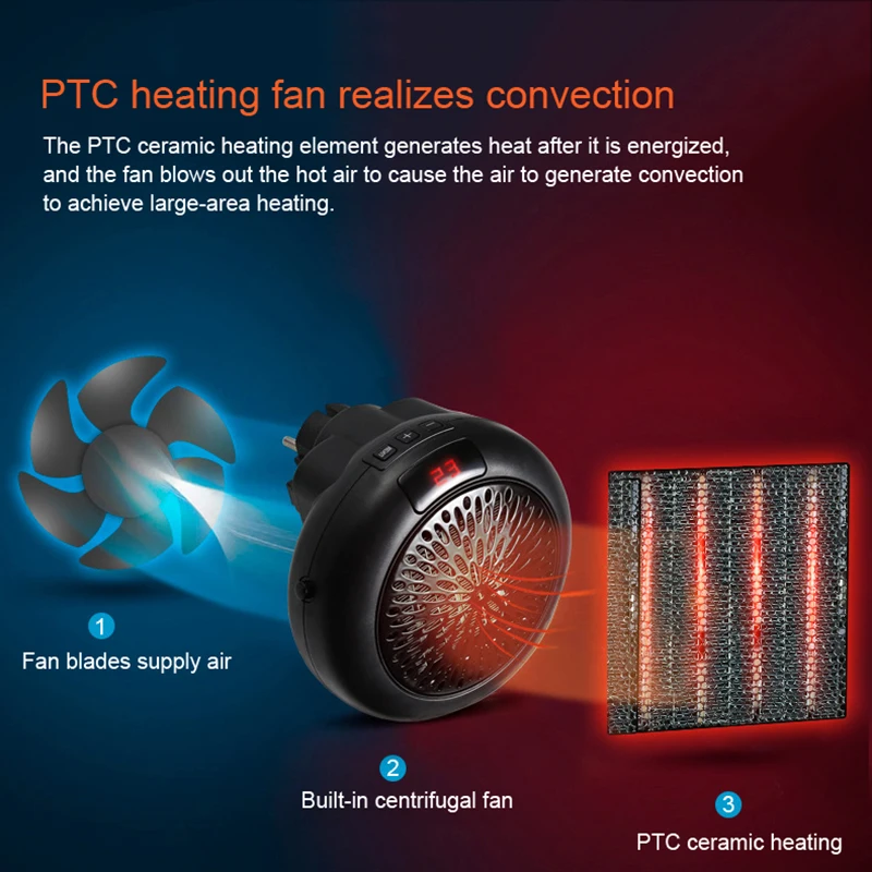 

Portable Heater Household Home Plug In Small Heater with Remote Control Office Dorm Heating TWEL889